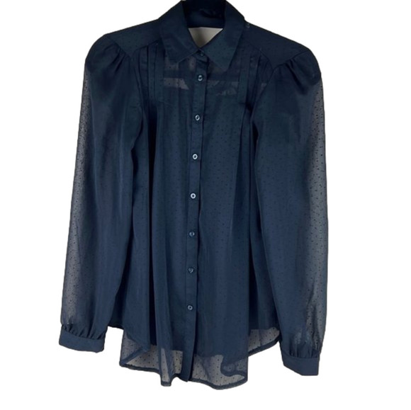 Mandee Long Sleeved Black Polka Dot Sheer Blouse size  Small - Picture 1 of 8